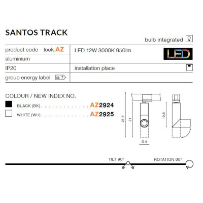 Oprawa szynowa SANTOS 3F czarna AZ2924 - Azzardo