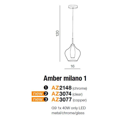 Lampa wisząca Amber Milano 1 AZ3074- AZzardo