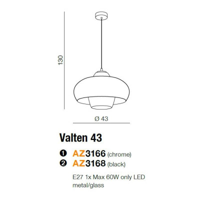 Lampa wisząca nowoczesna Valten 43 chrom AZ3166 - Azzardo