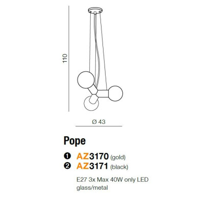 Lampa nad stół wisząca nowoczesna Pope czarna AZ3171 - Azzardo