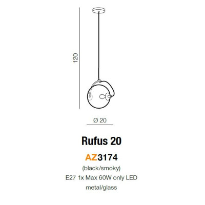 Lampa wisząca nowoczesna Rufus 20 czarna AZ3174- AZzardo