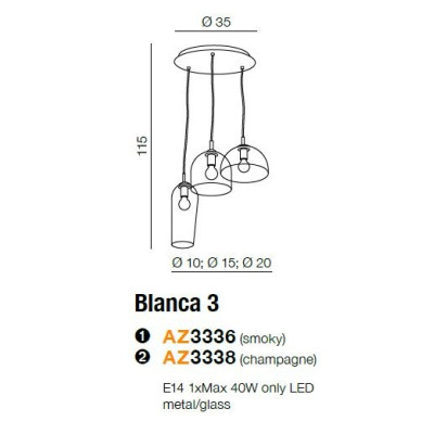 Lampa nad stół wisząca nowoczesna Blanca 3 mosiądz AZ3336- AZzardo
