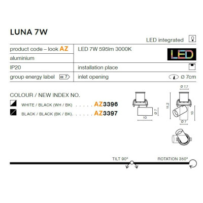 Oprawa do wbudowania Luna 7W AZ3396 - AZzardo