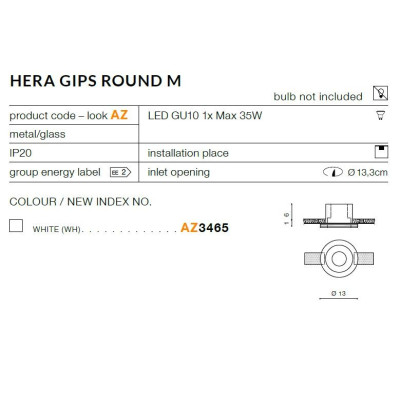 Oprawa do wbudowania Hera Gips M AZ3465- AZzardo