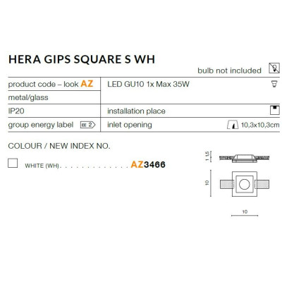 Oprawa do wbudowania Hera Gips S biała AZ3466 - Azzardo