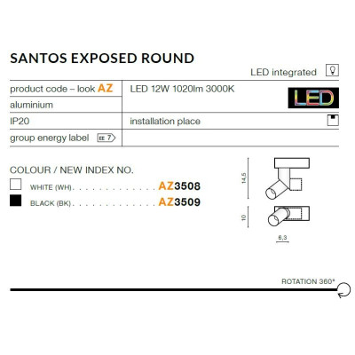 Oprawa sufitowa Santos Exposed Round czarna AZ3509 - Azzardo