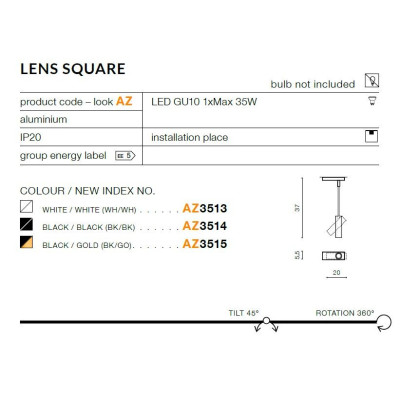 Oprawa sufitowa Lens Square czarna AZ3515 - Azzardo