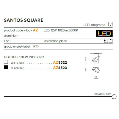 Oprawa sufitowa Santos Square biała AZ3522 - Azzardo