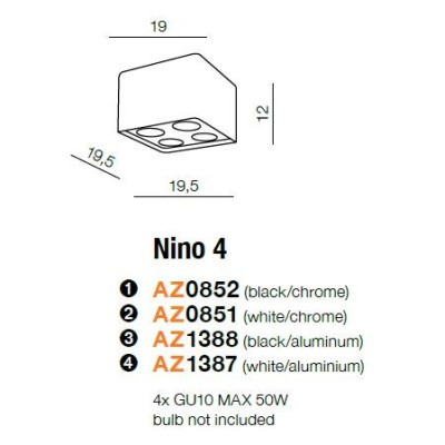 Oprawa sufitowa NINO 4  biała AZ0851 - Azzardo