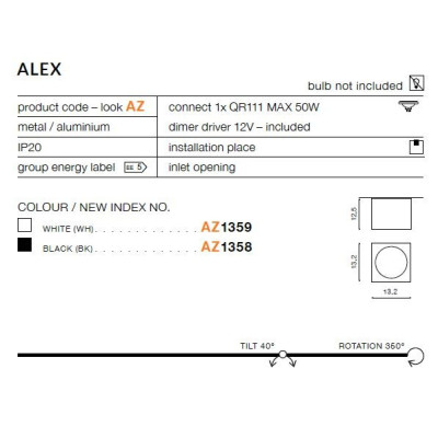 Oprawa sufitowa ALEX 12V AZ1359 - Azzardo