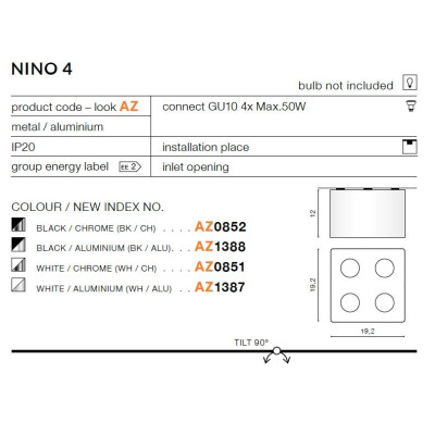 Oprawa sufitowa NINO 4  biała AZ1387 - Azzardo