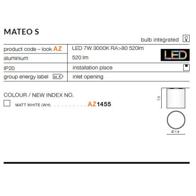 Oprawa sufitowa MATEO S AZ1455 - Azzardo