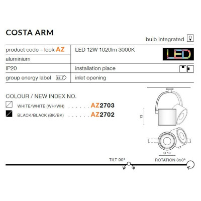 Oprawa sufitowa COSTA ARM AZ2702 - Azzardo