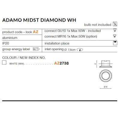 Oprawa do wbudowania ADAMO MIDST AZ2738 - Azzardo