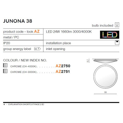Plafon nowoczesny JUNONA 38 chrom AZ2750 - Azzardo