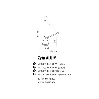 Lampa wisząca ZYTA M ALU/ALU AZ2304 + AZ2593 - Azzardo