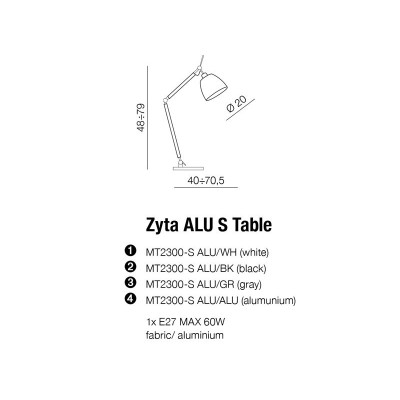 Lampa stołowa ZYTA S TABLE ALU/WH AZ2307 + AZ2599 – Azzardo