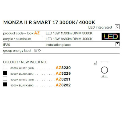 Plafon Monza II R SMART 17 3000K AZ3230- AZzardo