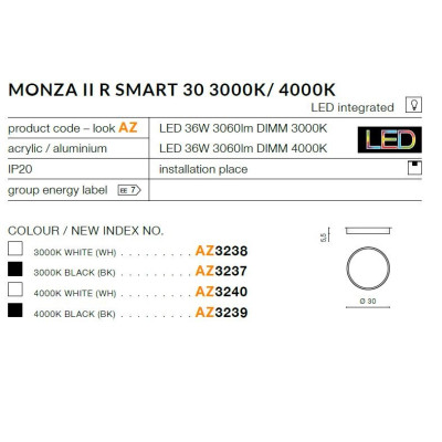 Plafon Monza II R SMART 30 3000K AZ3237- AZzardo