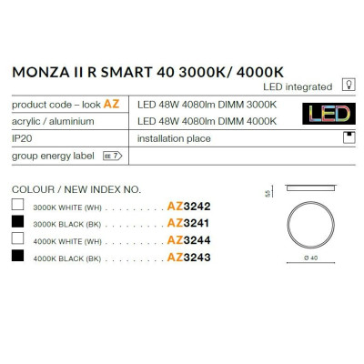 Plafon Monza II R SMART 40 4000K AZ3244- AZzardo