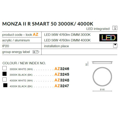 Plafon Monza II R SMART 50 3000K AZ3246- AZzardo