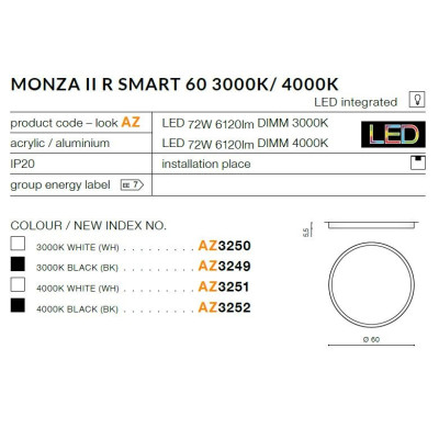 Plafon Monza II R SMART 60 3000K AZ3250- AZzardo