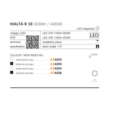 Plafon Malta R 18 3000K AZ4235 - Azzardo