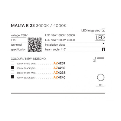 Plafon Malta R 23 4000K AZ4238 - Azzardo