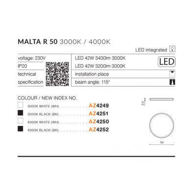 Plafon Malta R 50 4000K AZ4252 - Azzardo