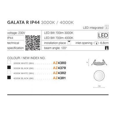 Oprawa wpuszczana okrągła Galata R 4000K AZ4381 - Azzardo