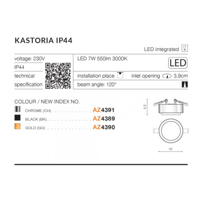 Oprawa do wbudowania Kastoria 3000K IP44 AZ4390 - Azzardo