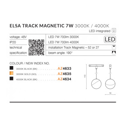 Lampa wisząca Elsa Track Magnetic 7W 4000K AZ4634 - Azzardo